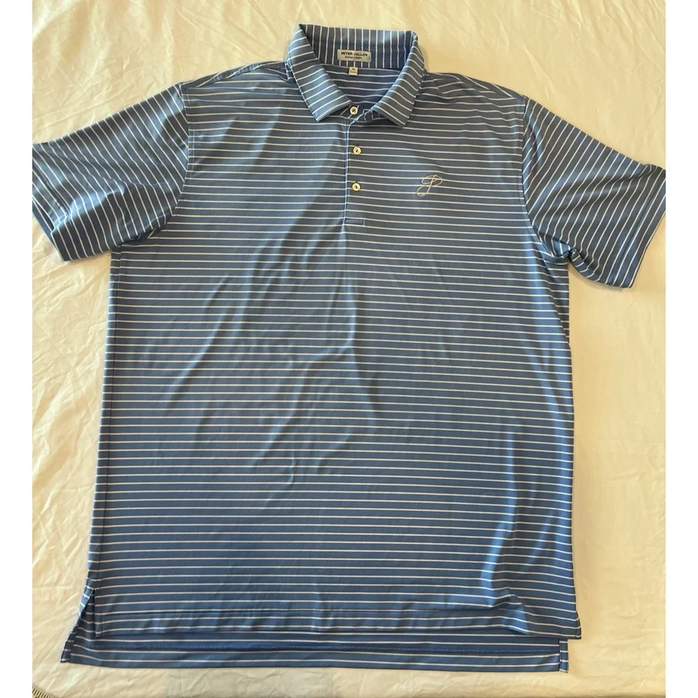 PETER MILLAR XL Summer Comfort Polo Mens Blue- White Stripe Golf Vacation Preppy - Picture 2 of 13
